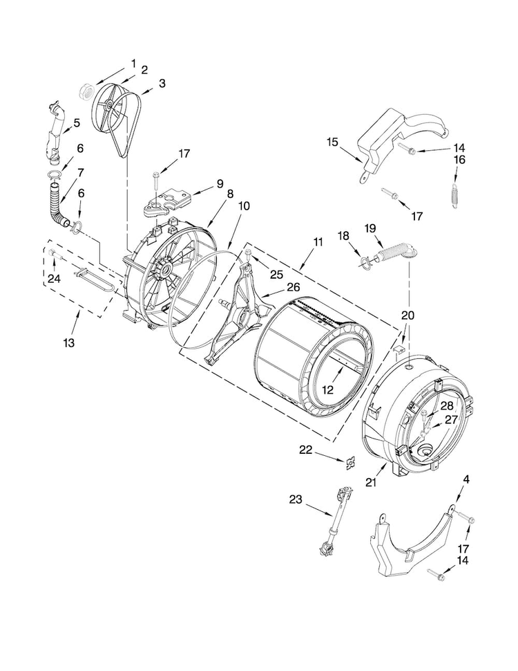 Tub And Basket Parts Diagram and Parts List for MHWZ600WR00  Maytag Washer