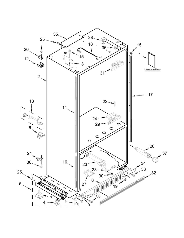 Cabinet Parts Diagram and Parts List for JB36NXFXLE00  Jenn-Air Refrigerator