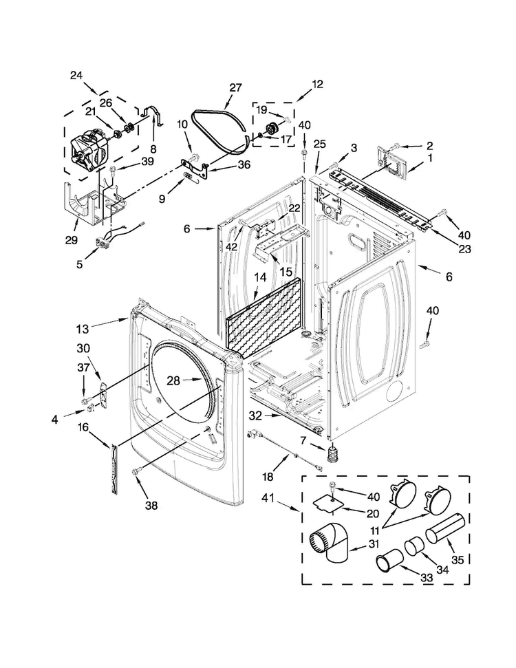 Cabinet Parts Diagram and Parts List for MED3000BW0  Maytag Dryer
