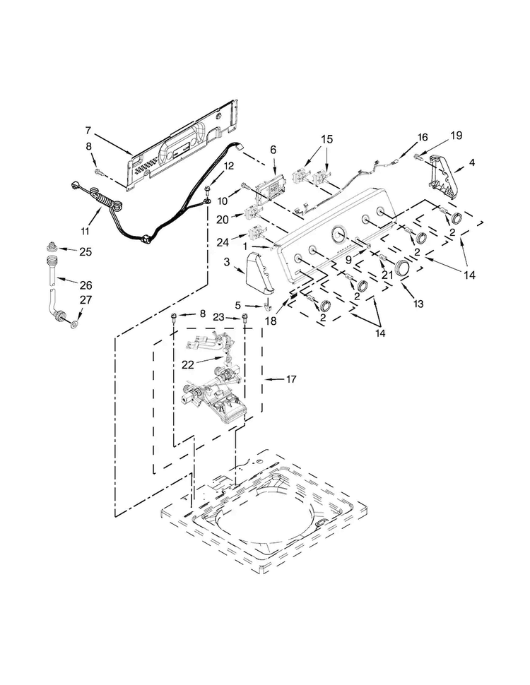 Controls And Water Inlet Parts Diagram and Parts List for 7MMVWC355DW0  Maytag Washer