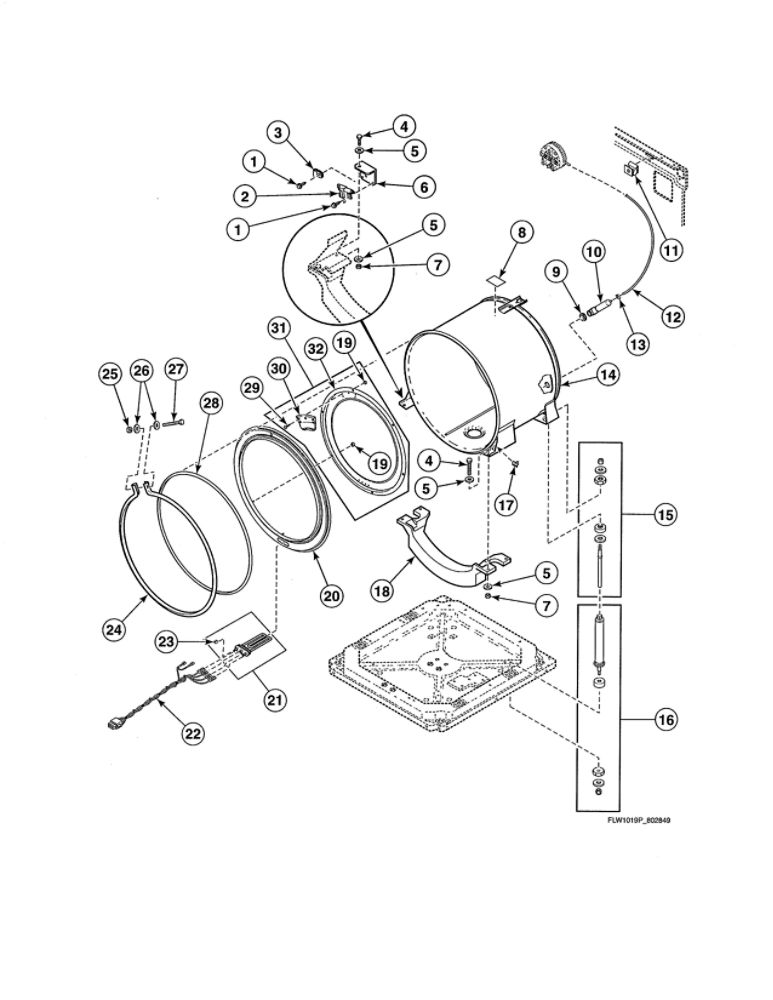 Outer Tub/Front/Clamp Ring Diagram and Parts List for AFN50FSP111TW01  Speed Queen Washer