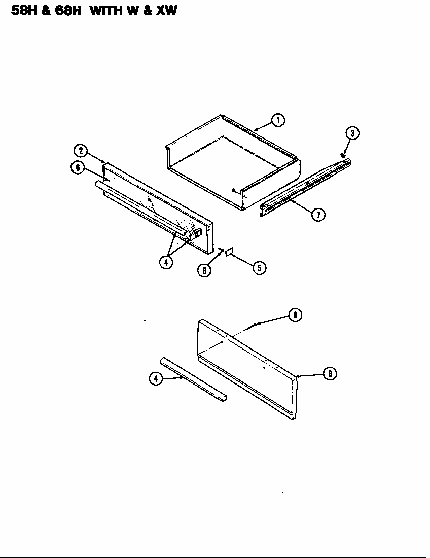 Drawer (s58h-2cxw) (58ha-2cxw) (58hn-2cxw) Diagram and Parts List for S58H-2CXW  Magic Chef Range