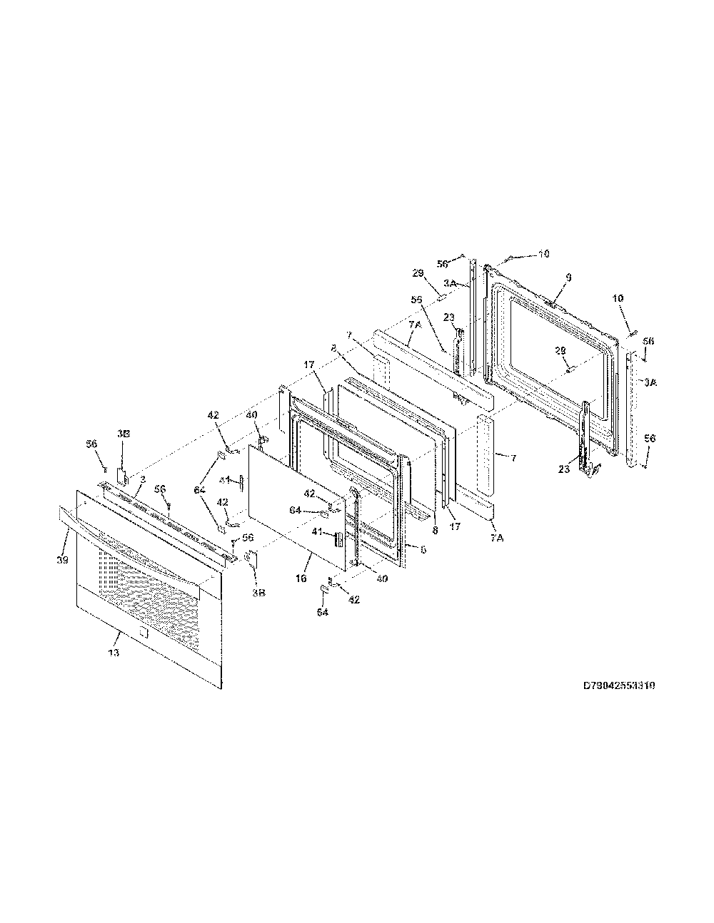 Door Diagram and Parts List for 79032643311  Kenmore Range