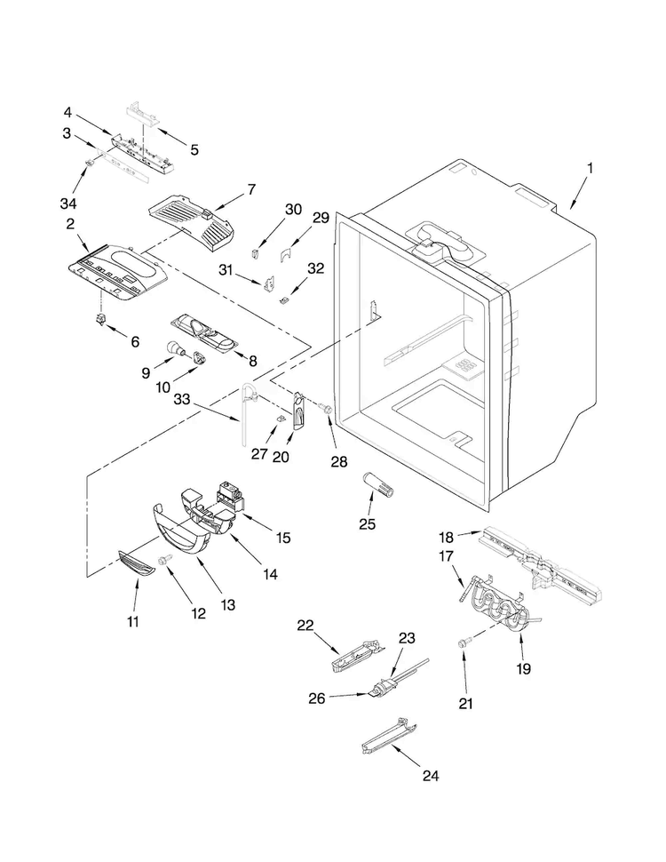 Refrigerator Liner Parts Diagram and Parts List for AFD2535DEQ5  Amana Refrigerator