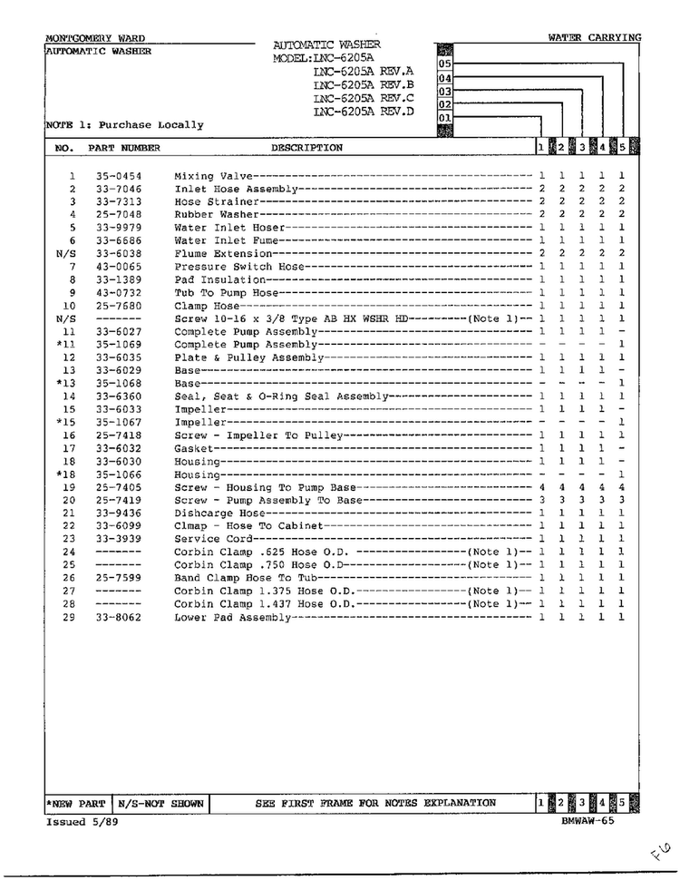 Water Carrying Page 2 Diagram and Parts List for 6205A  Norge Washer