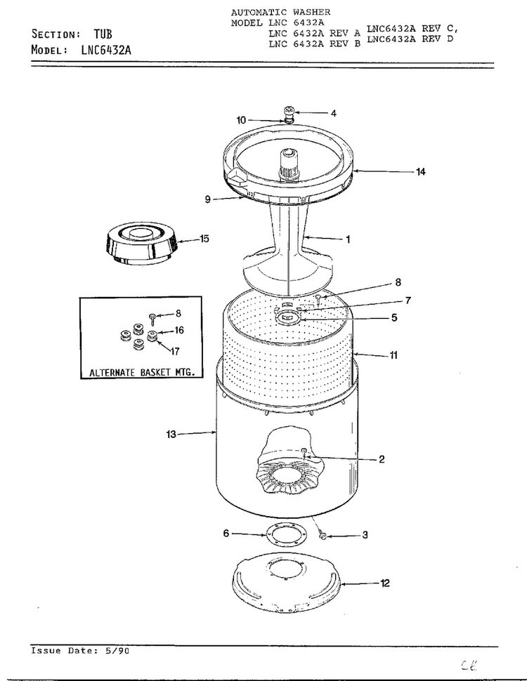 Tub Parts Diagram and Parts List for 6432A  Norge Washer