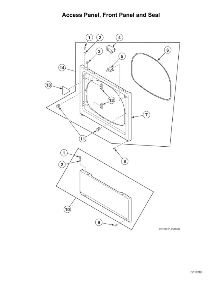 Access Panel/Front Panel/Seal Diagram and Parts List for LSGE5AGW113TW01 2001000001 Speed Queen Dryer