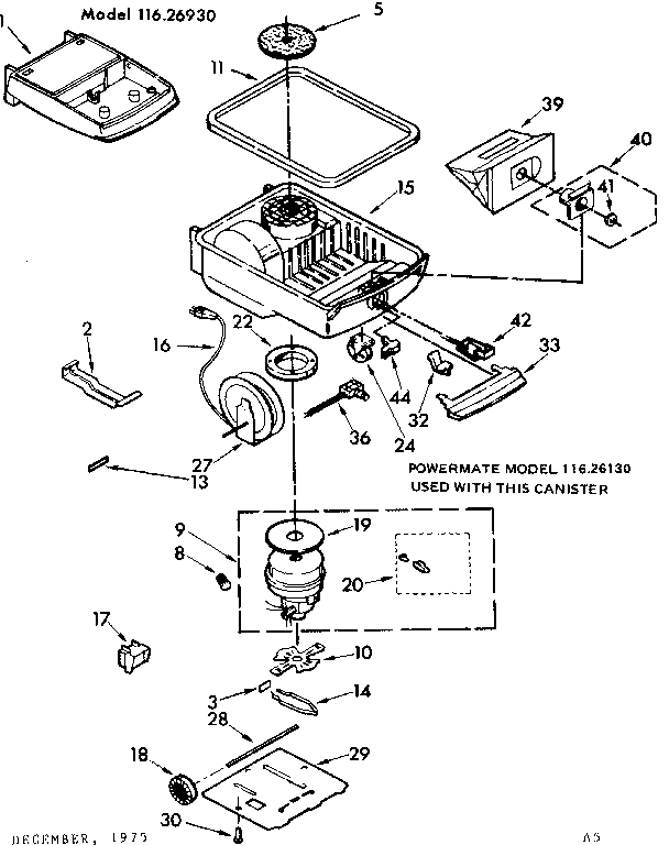 Base Assembly Diagram and Parts List for 11626930  Kenmore Canister Vacuum