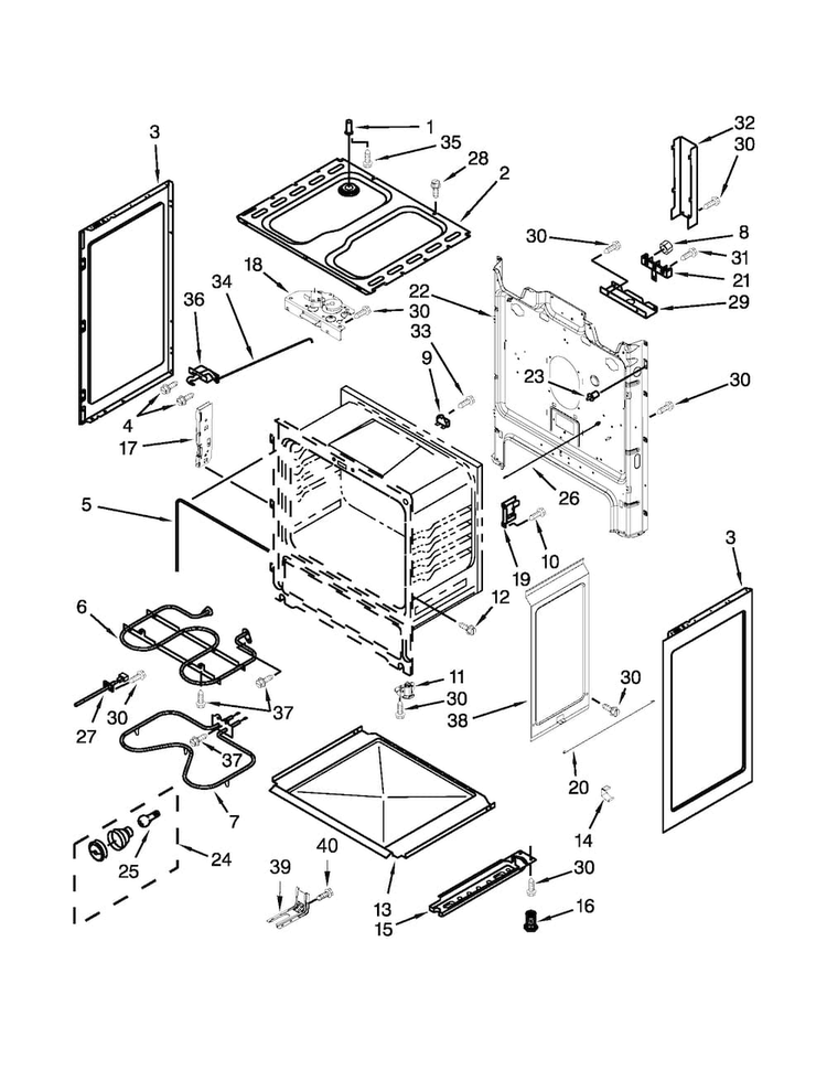 Chassis Parts Diagram and Parts List for ACR4530BAW0  Amana Range