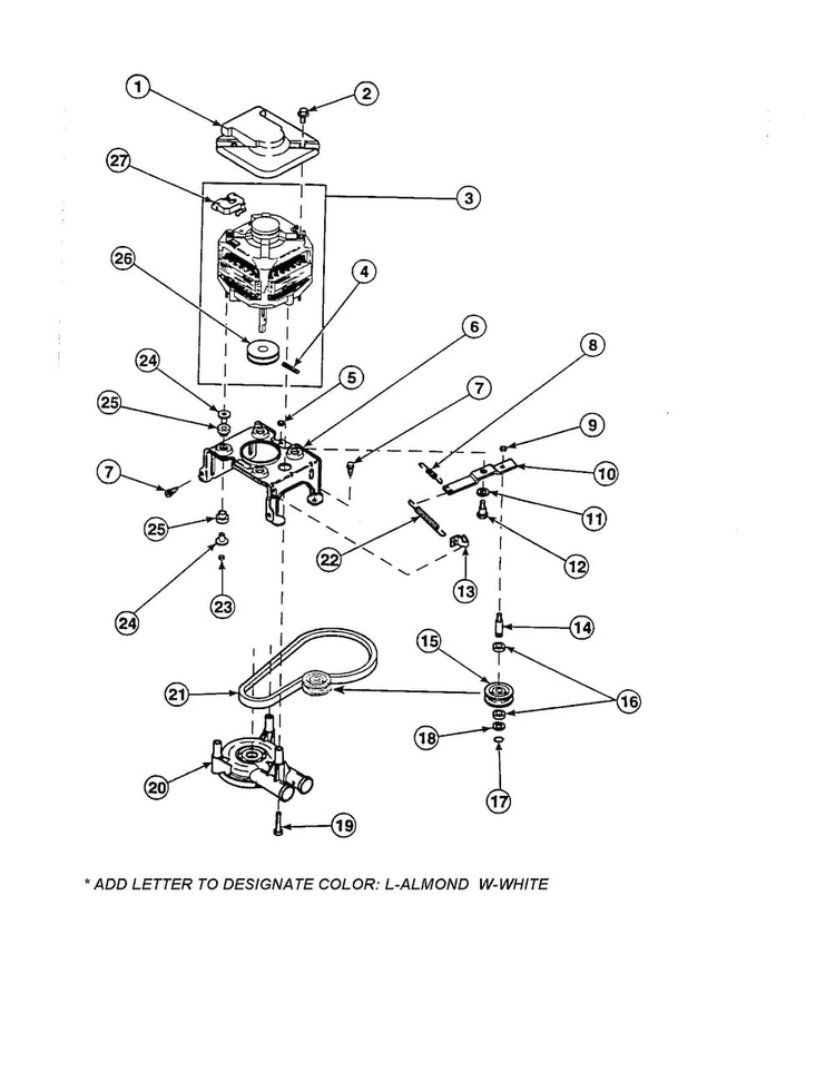 Motor/pump/belt/idler Diagram and Parts List for CW8203W2-PCW8203W2B  Crosley Washer