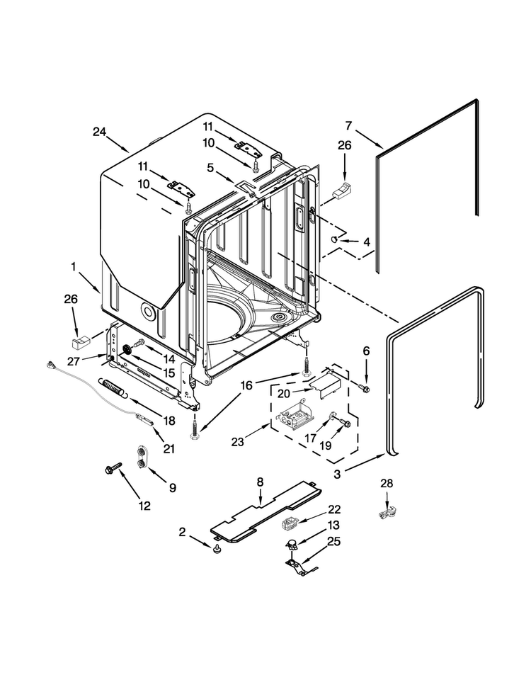 Tub And Frame Parts Diagram and Parts List for JDB8200AWS4  Jenn-Air Dishwasher