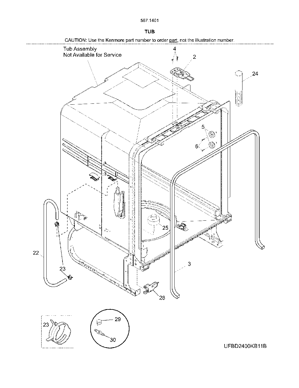 Tube Diagram and Parts List for 58714012415B  Kenmore Dishwasher