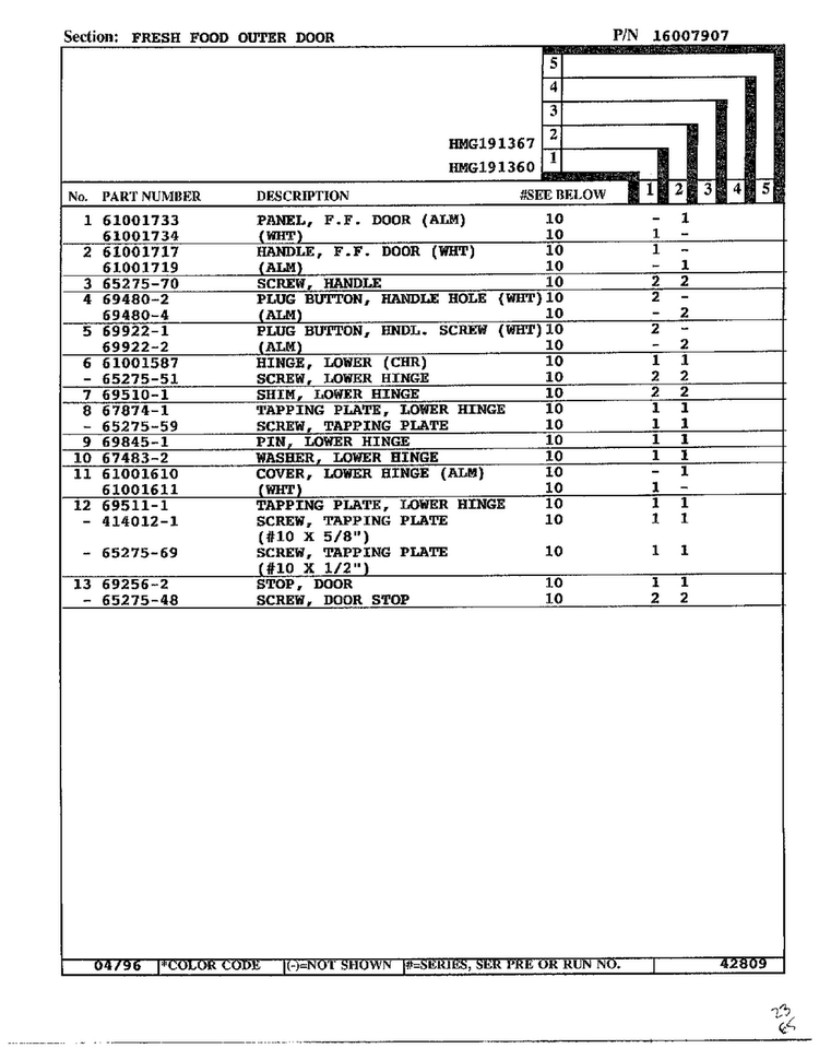 Fresh Food Outer Door Page 2 Diagram and Parts List for HMG-191367  Admiral Refrigerator
