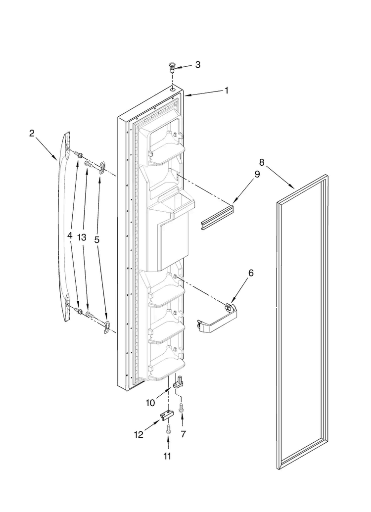 Freezer Door Parts Diagram and Parts List for MSD2576VEW00  Maytag Refrigerator
