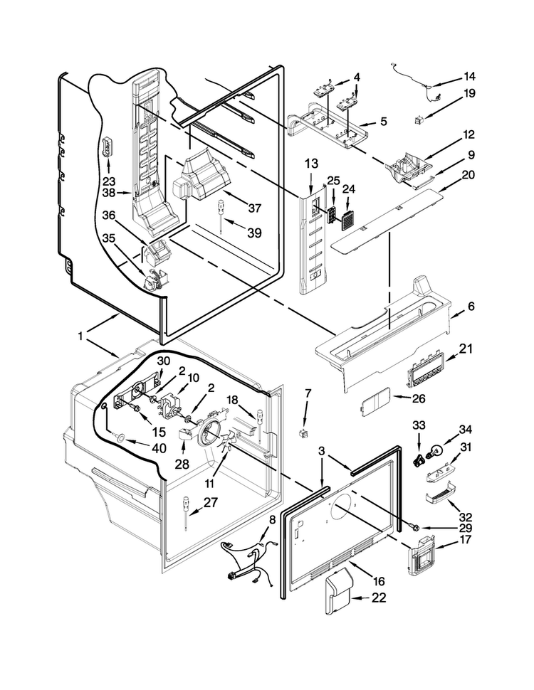 Liner Parts Diagram and Parts List for MFB2055DRE00  Maytag Refrigerator
