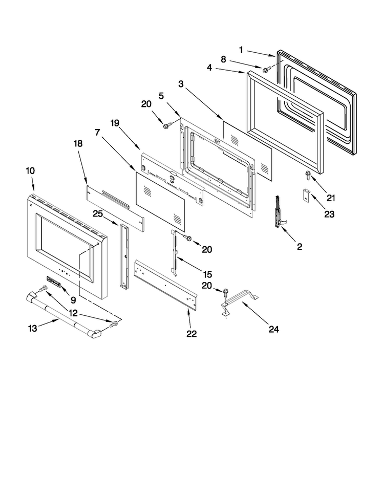 30" Oven Door Parts Diagram and Parts List for JDRP548WP01  Jenn-Air Range