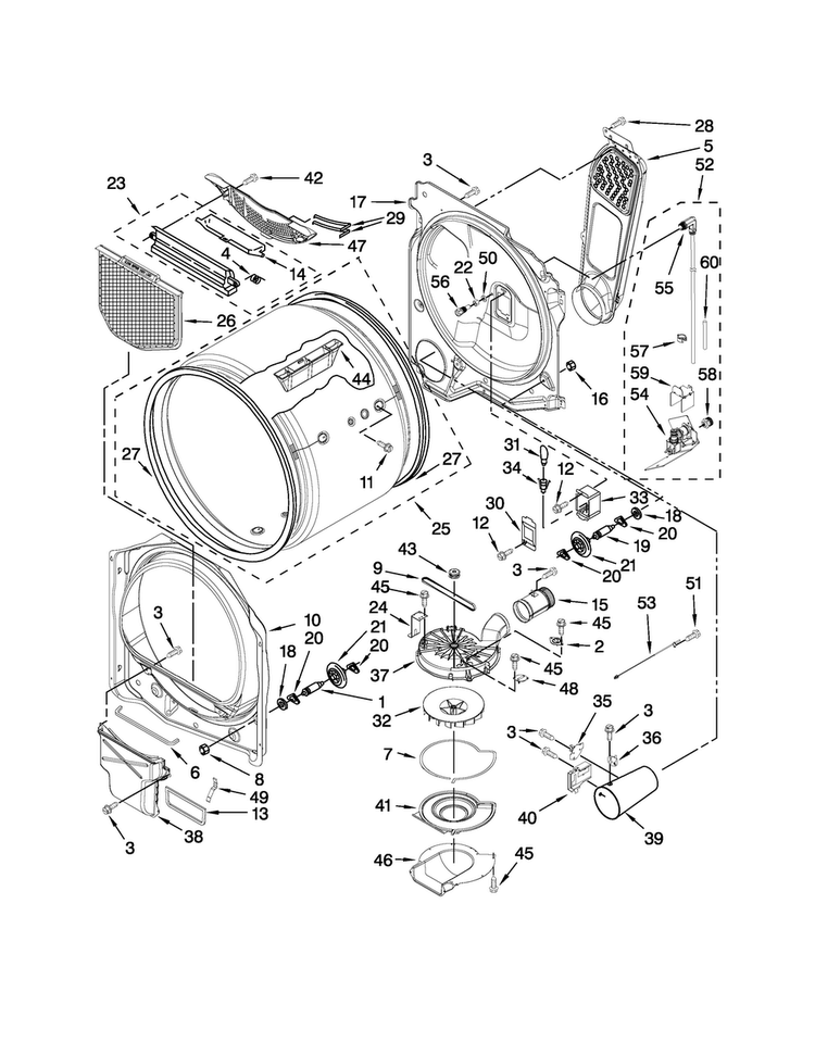 Bulkhead Parts Diagram and Parts List for MGDB850YW2  Maytag Dryer