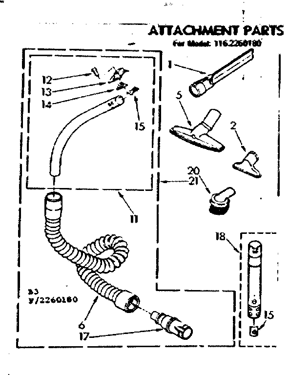 Attachment Parts Diagram and Parts List for 1162260180  Kenmore Canister Vacuum