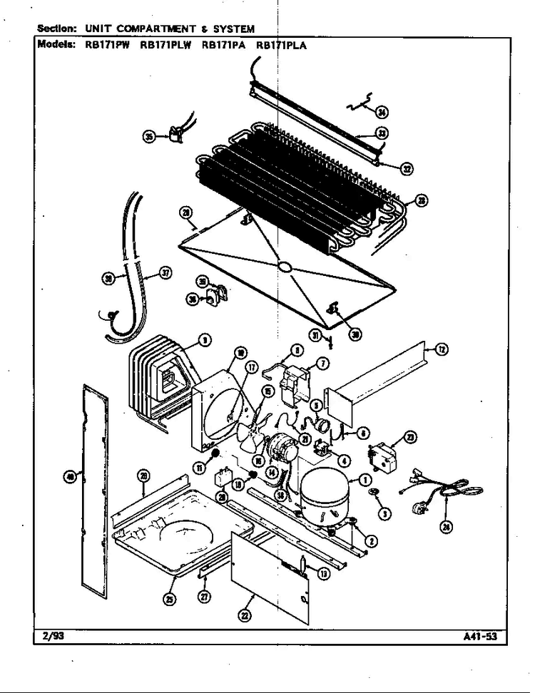 Unit Compartment & System Diagram and Parts List for RB171PLA DG22A Magic Chef Refrigerator