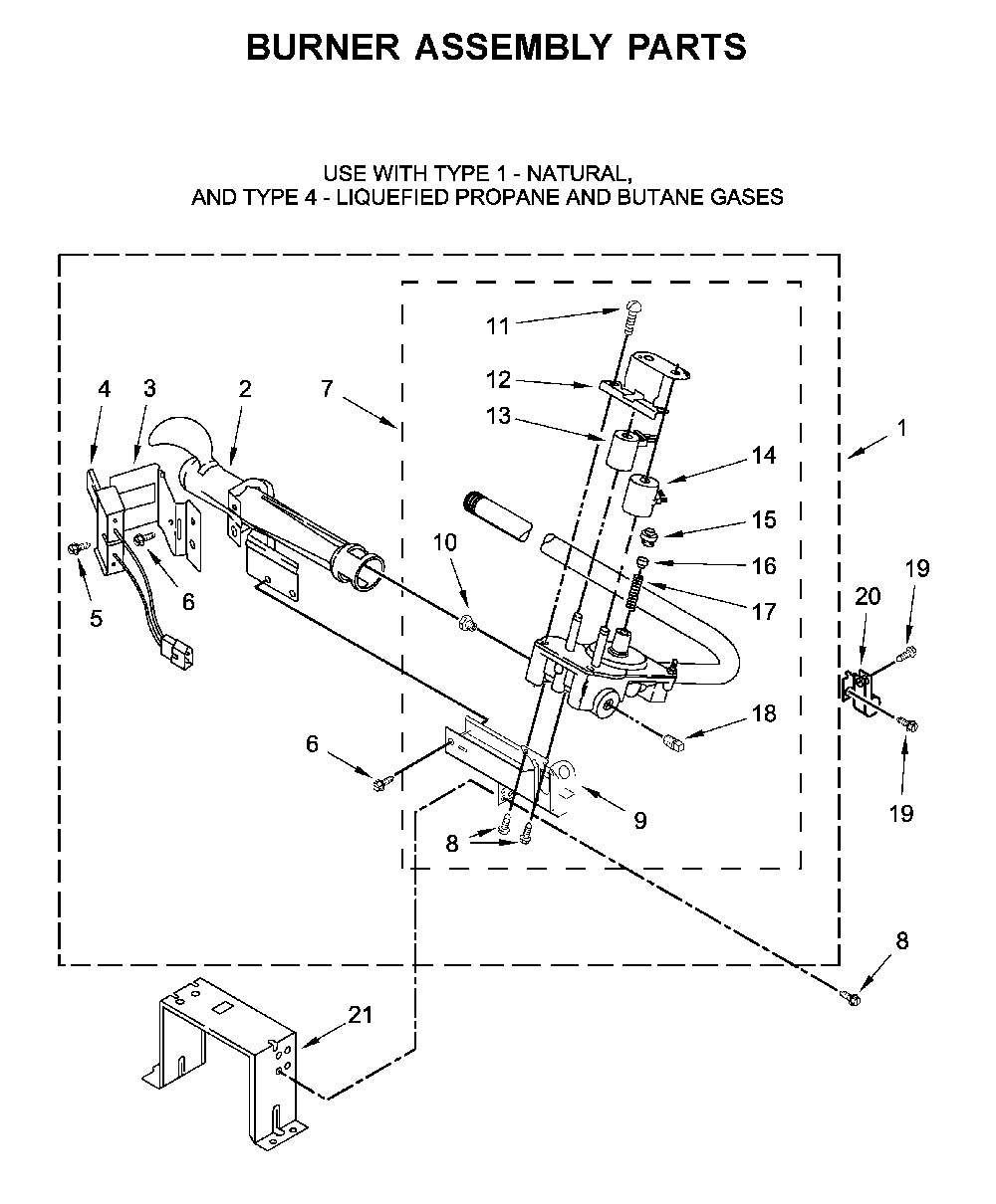 Burner assembly parts Diagram and Parts List for MGD6230RHW0  Maytag Dryer