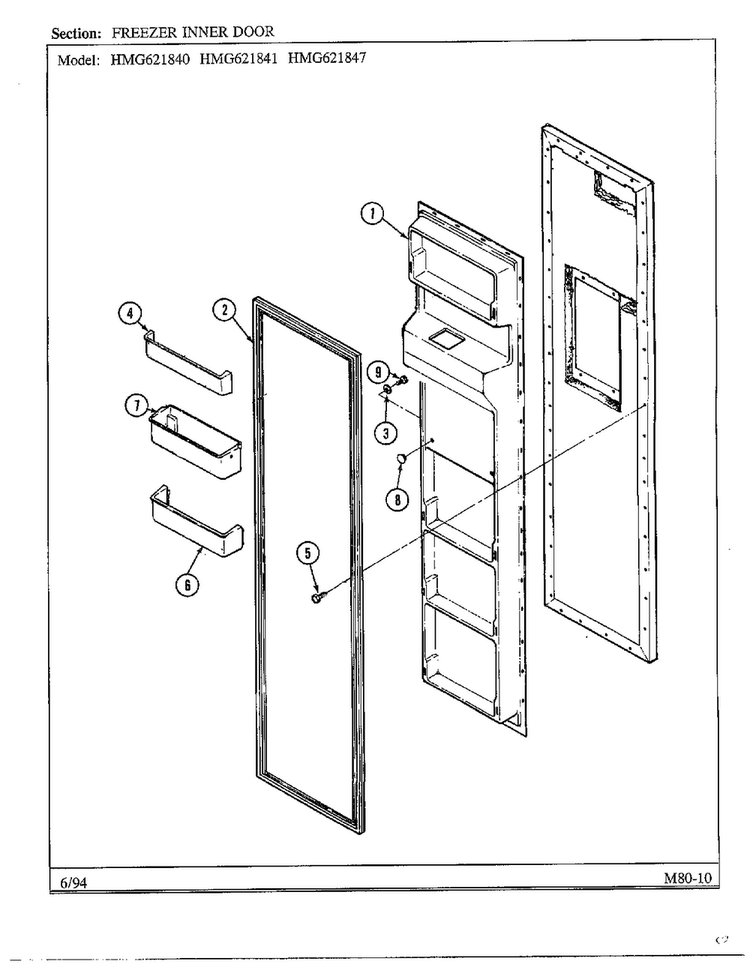 Freezer Inner Door Diagram and Parts List for 621841  Admiral Refrigerator
