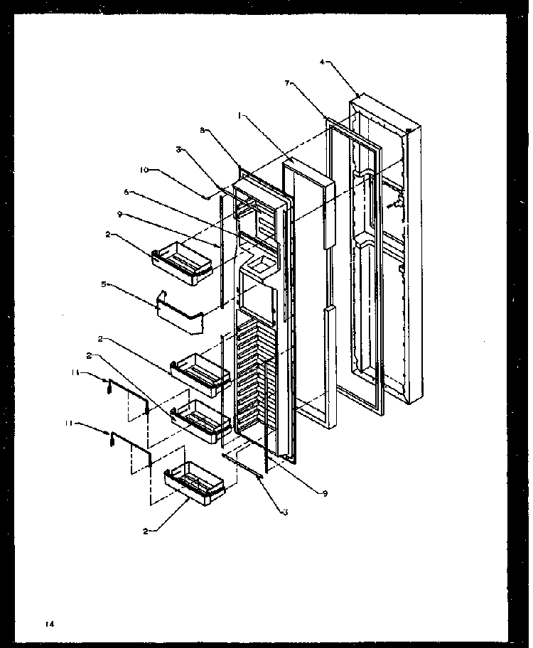 Freezer Door Diagram and Parts List for SXD22NW-P1162405WW  Amana Refrigerator