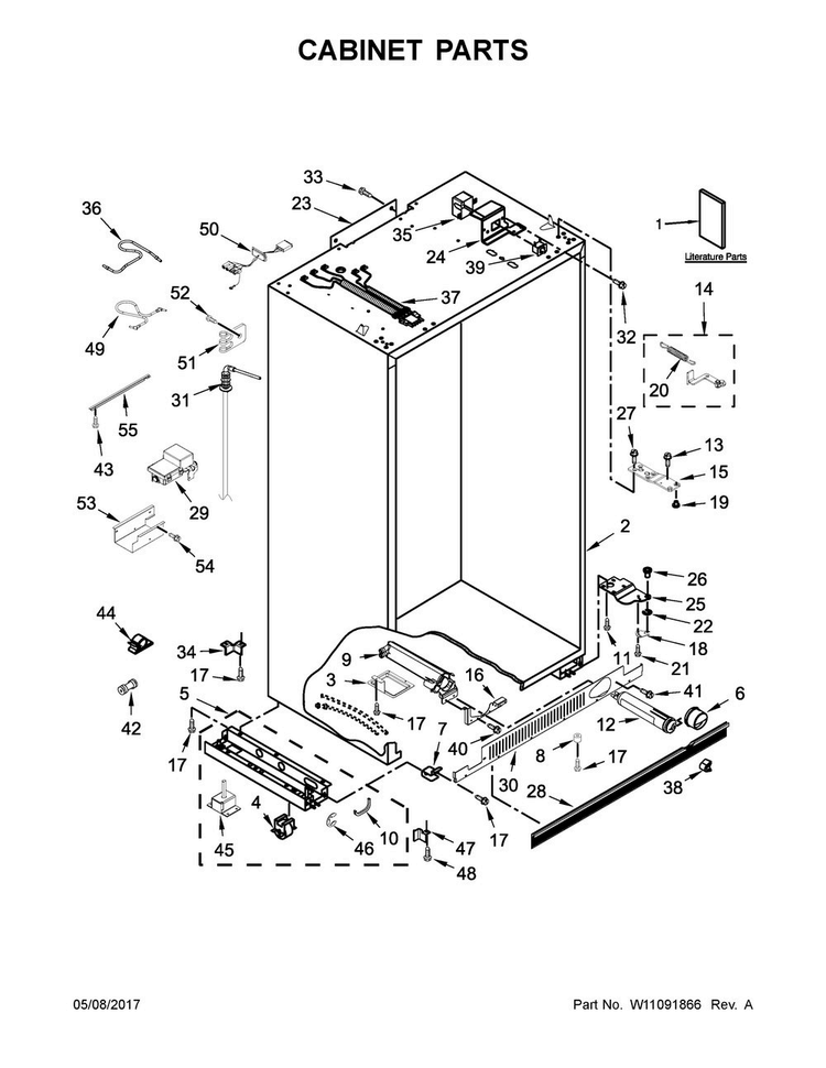 Cabinet Parts Diagram and Parts List for JS42PPDUDE01  Jenn-Air Refrigerator