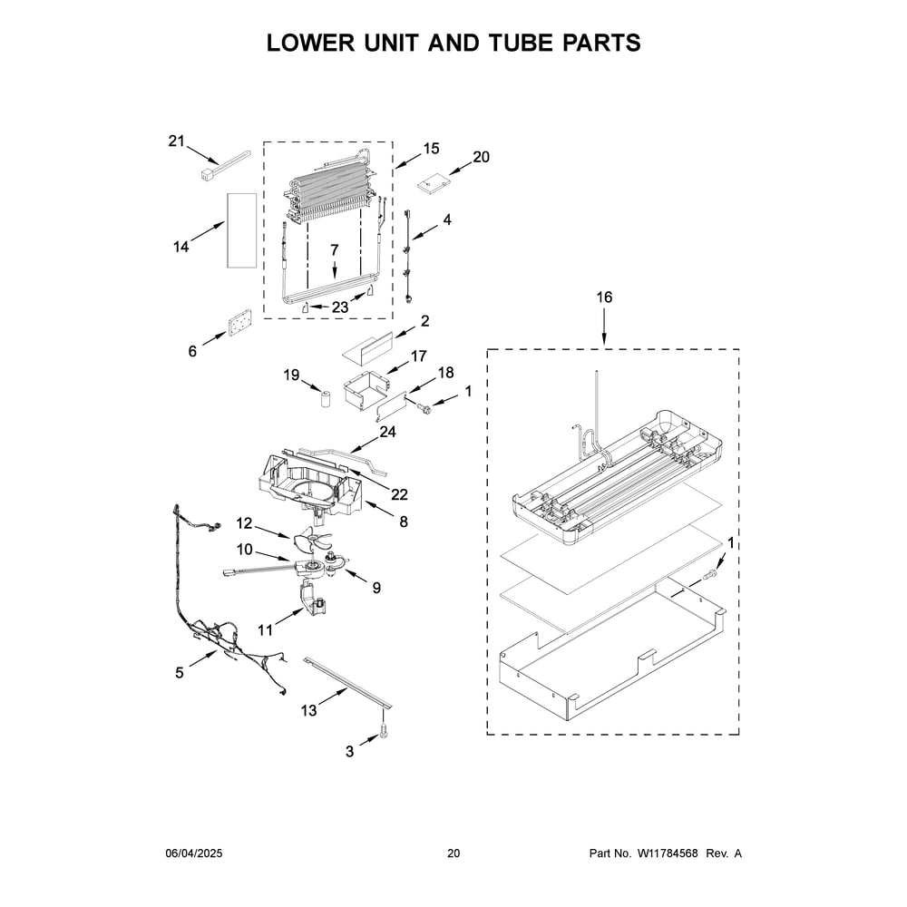 Lower Unit And Tube Parts Diagram and Parts List for JF36NXFXDE21  Jenn-Air Refrigerator