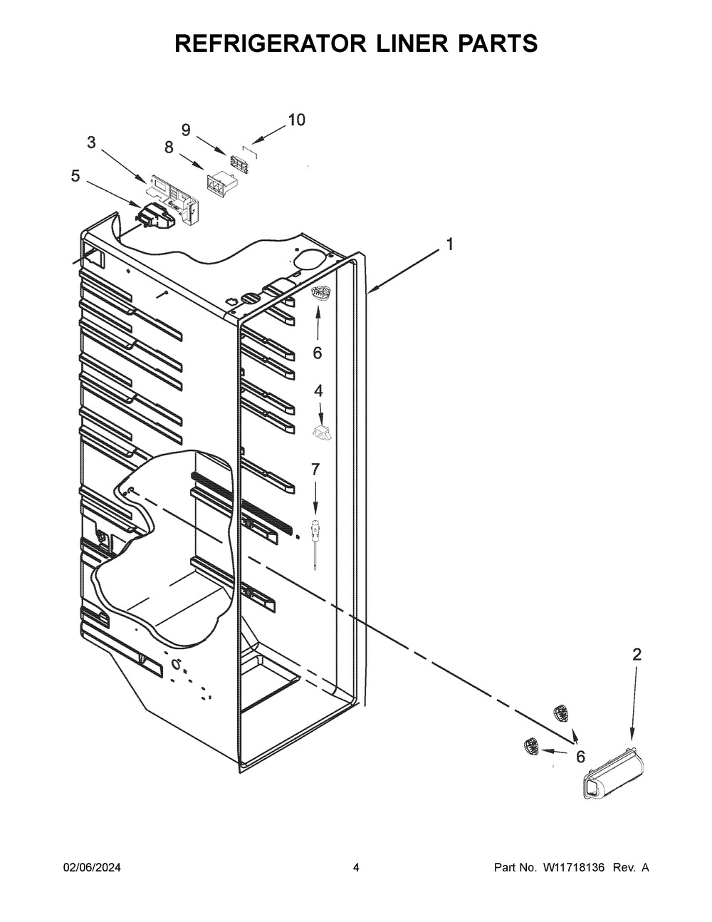 Refrigerator Liner Parts Diagram and Parts List for MSS25N4MKZ09  Maytag Refrigerator