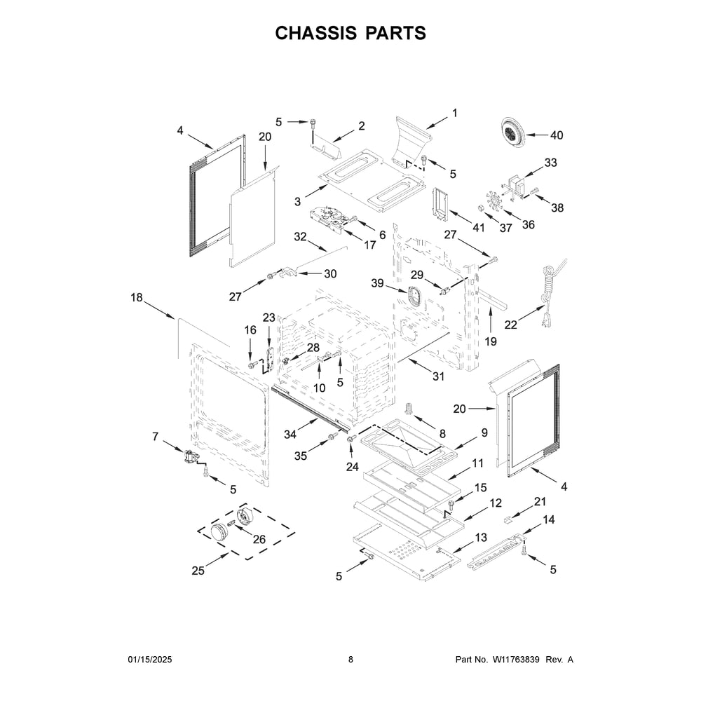 Chassis Parts Diagram and Parts List for ZRGW3488RS0  Crosley Range