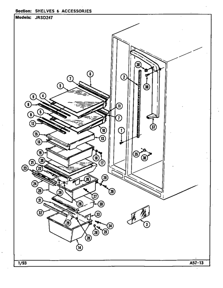 Shelves & Accessories Diagram and Parts List for JRSD247-DQ85A  Amana Refrigerator