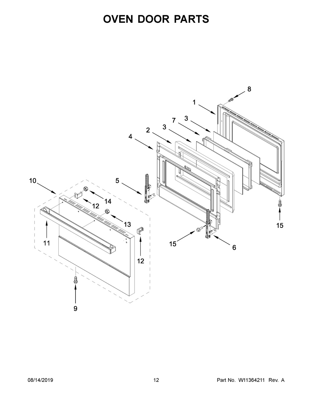 Oven Door Parts Diagram and Parts List for JGRP436HM00  Maytag Range