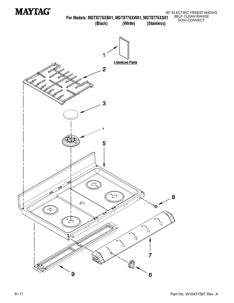 Cooktop Parts Diagram and Parts List for MGT8775XB01  Maytag Range