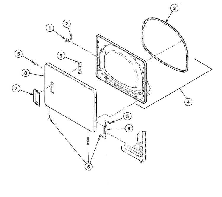Door Assy Diagram and Parts List for SSE907QF1724  Speed Queen Dryer