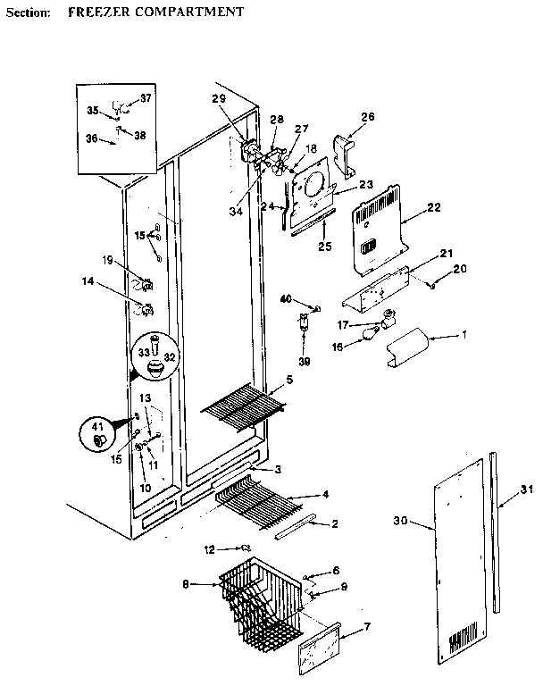 Freezer Compartment Diagram and Parts List for JRSD246B MBQ81C Jenn-Air Refrigerator