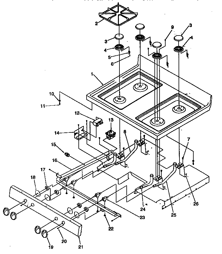 Main Top Diagram and Parts List for ARG7200W-P1143316NW  Amana Range