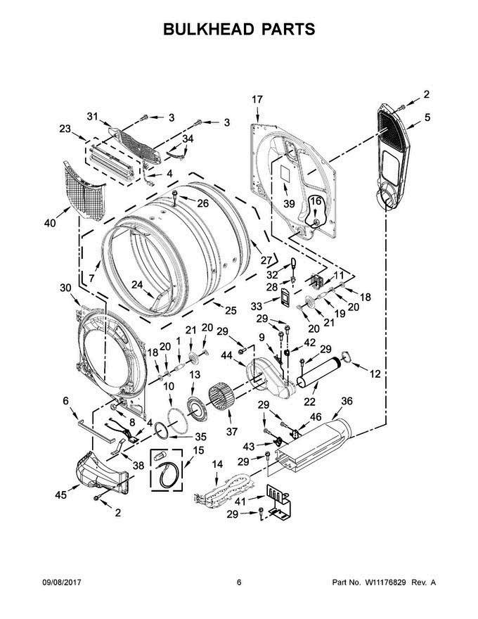 04 - Bulkhead Parts Diagram and Parts List for MED3500FW1  Maytag Dryer