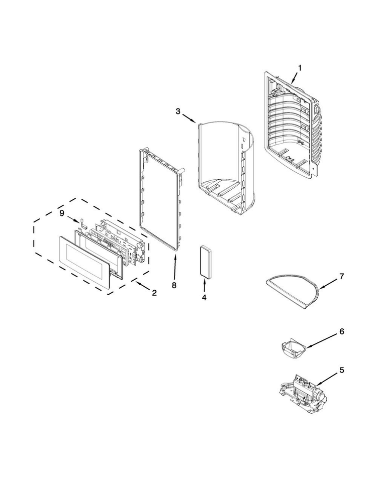 Dispenser Front Parts Diagram and Parts List for MFX2876DRH01  Maytag Refrigerator