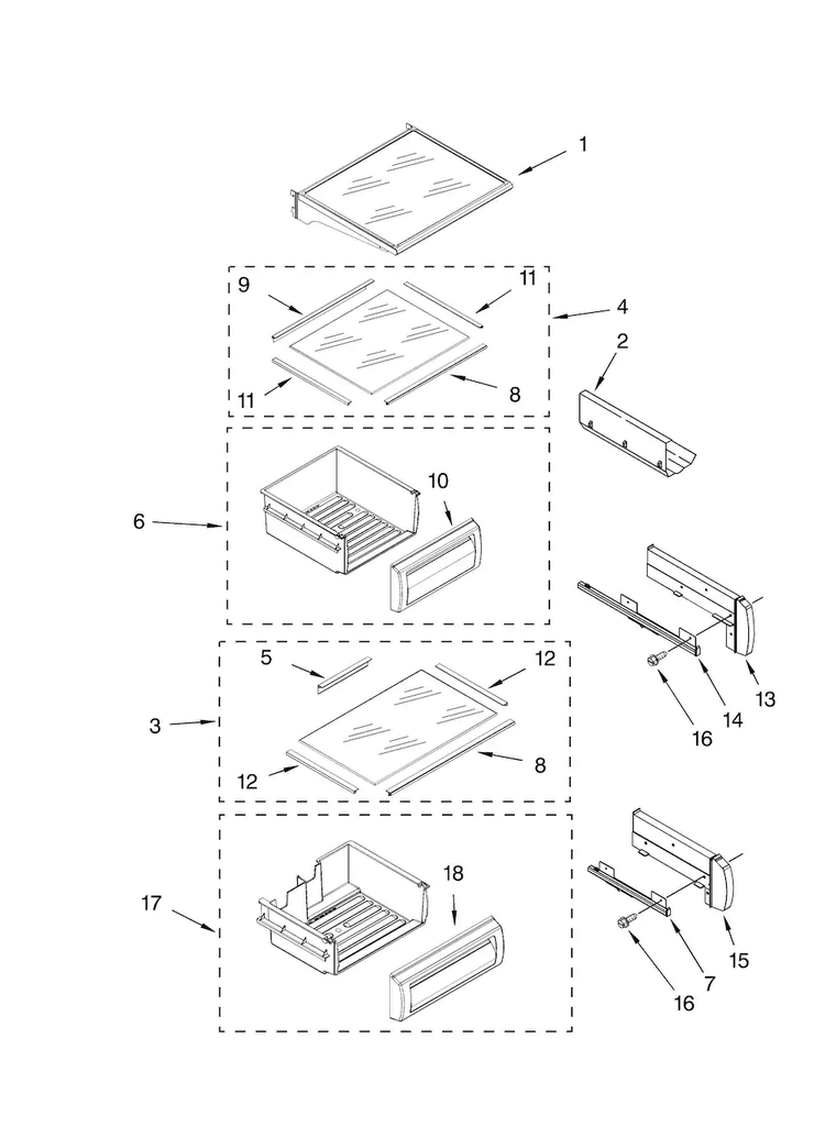 Refrigerator Shelf Parts Diagram and Parts List for JS48PPDUDB01  Jenn-Air Refrigerator