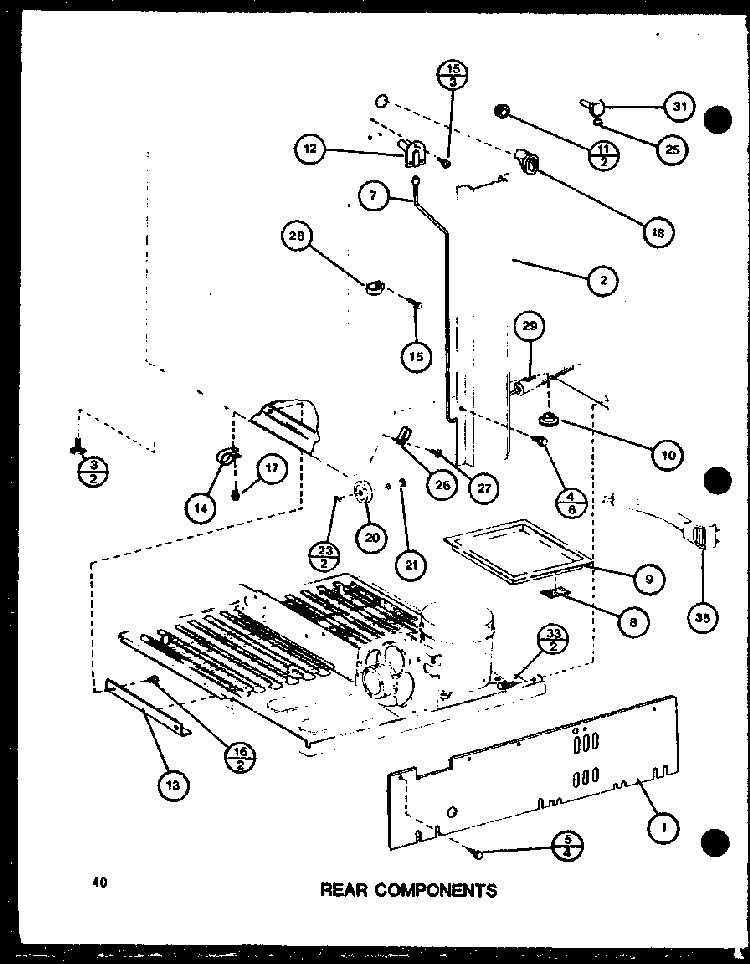 Rear Components Diagram and Parts List for TM16G1-P76512-28W  Amana Refrigerator