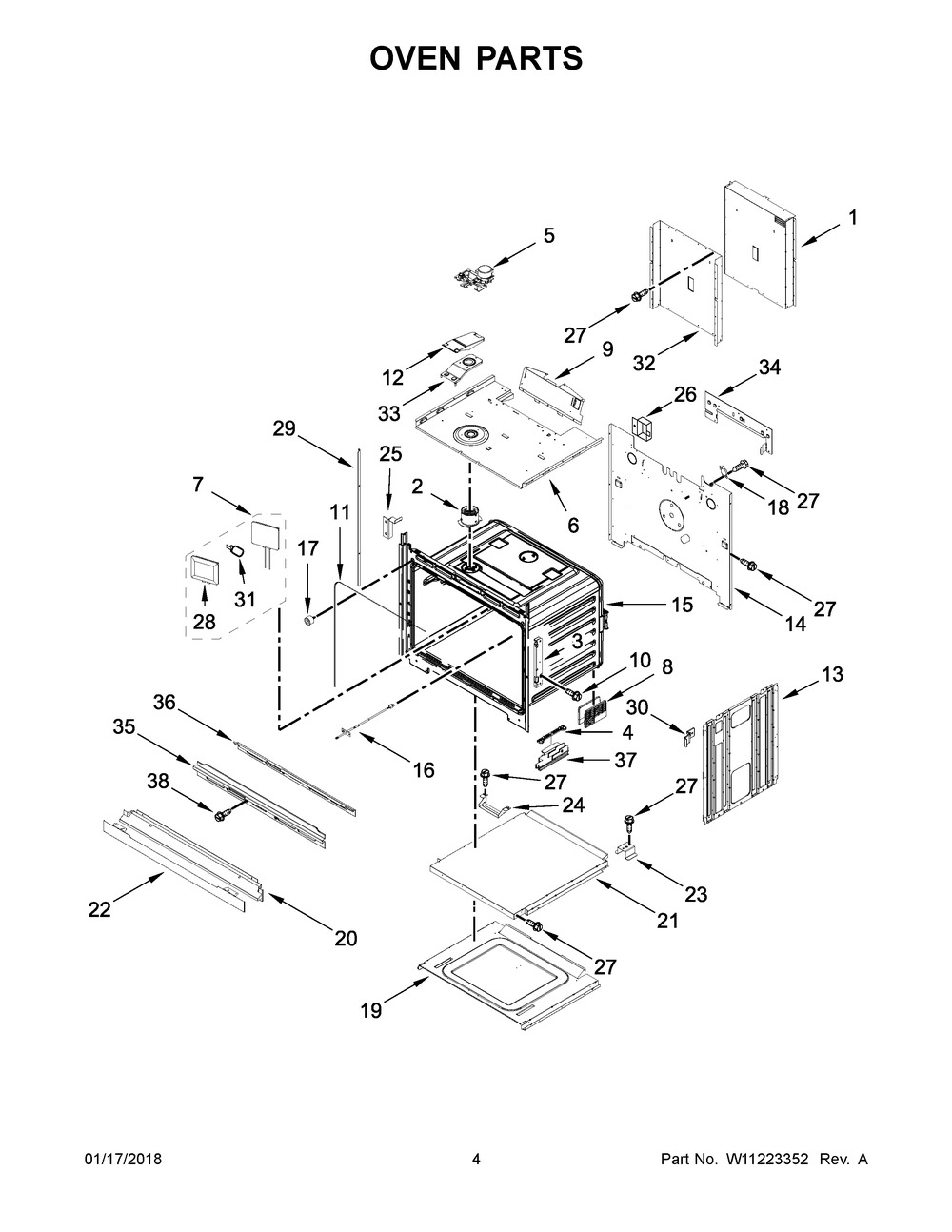 Oven Parts Diagram and Parts List for JJW2827DB02  Maytag Wall Oven