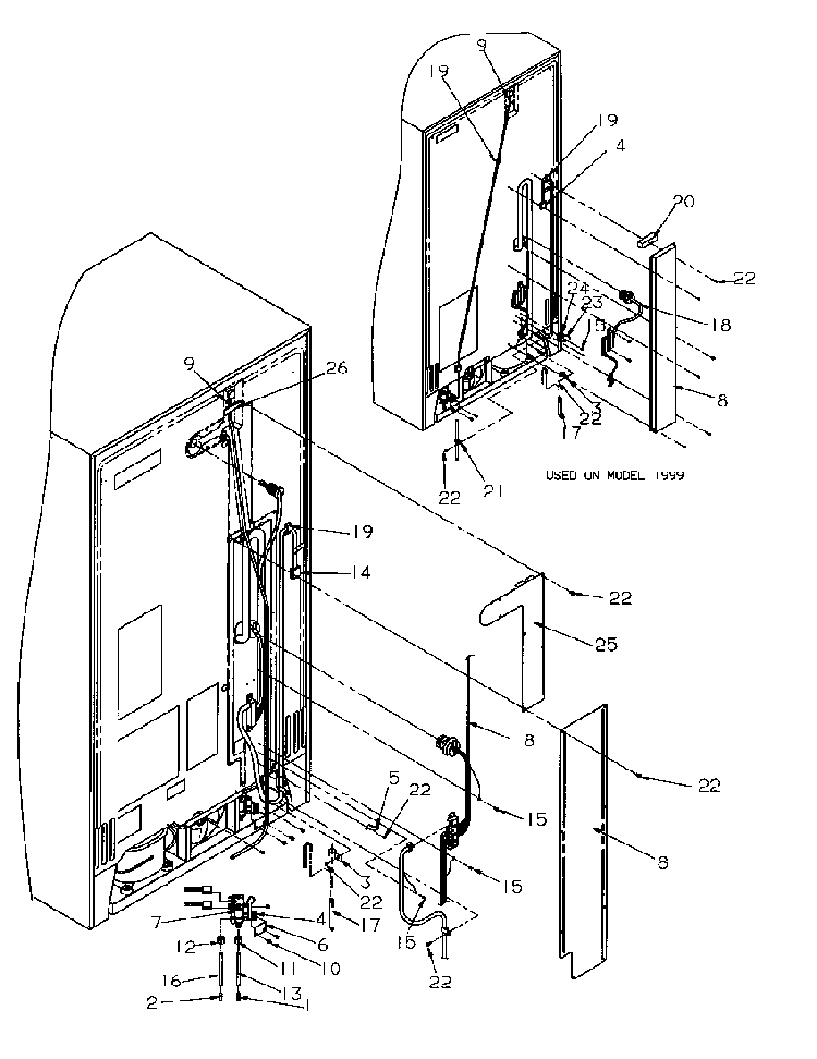 Cabinet Back Diagram and Parts List for 2599A-P1190419WL  Amana Refrigerator
