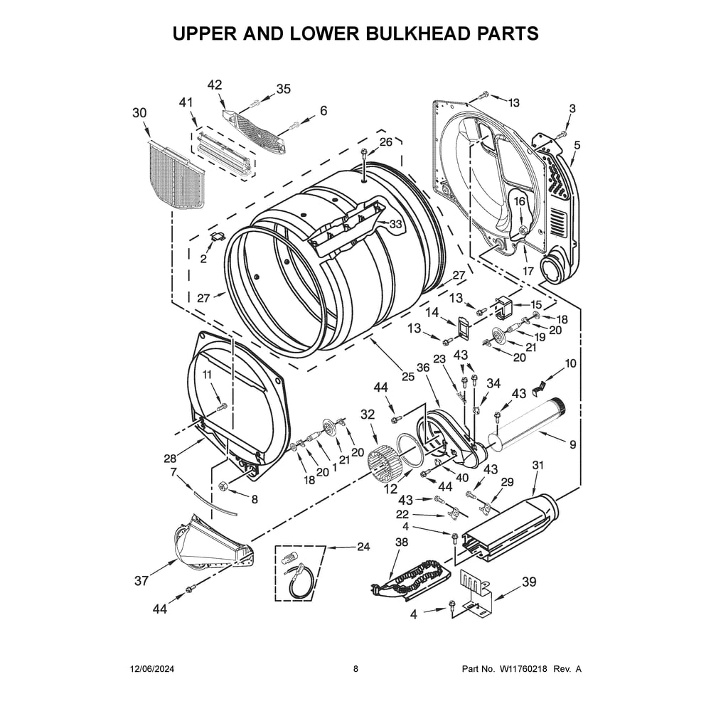 Upper And Lower Bulkhead Parts Diagram and Parts List for MLE26PRFYW0  Maytag Dryer