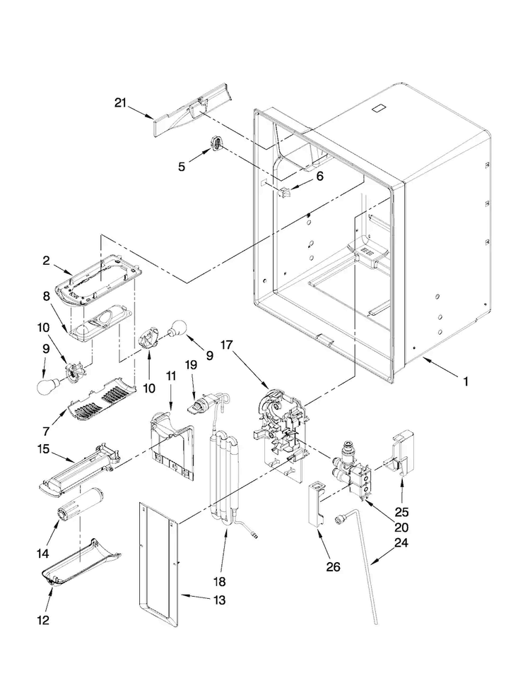 Refrigerator Liner Parts Diagram and Parts List for MFI2569YEW1  Maytag Refrigerator