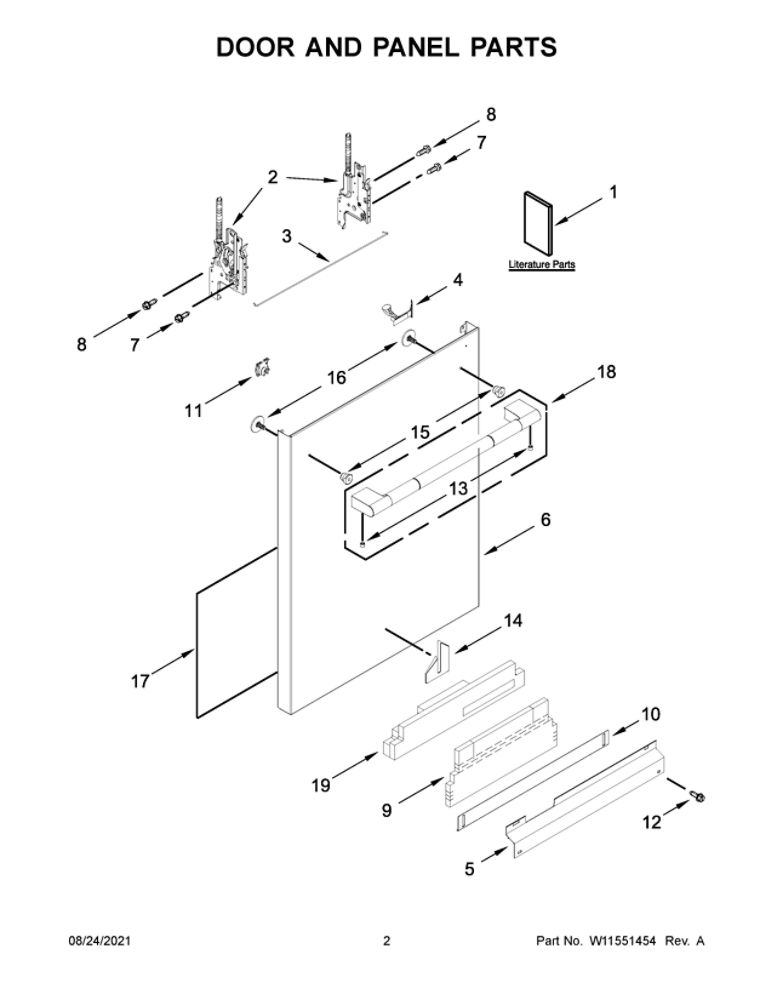 Door And Panel Parts Diagram and Parts List for JDPSS244LL0  Maytag Dishwasher