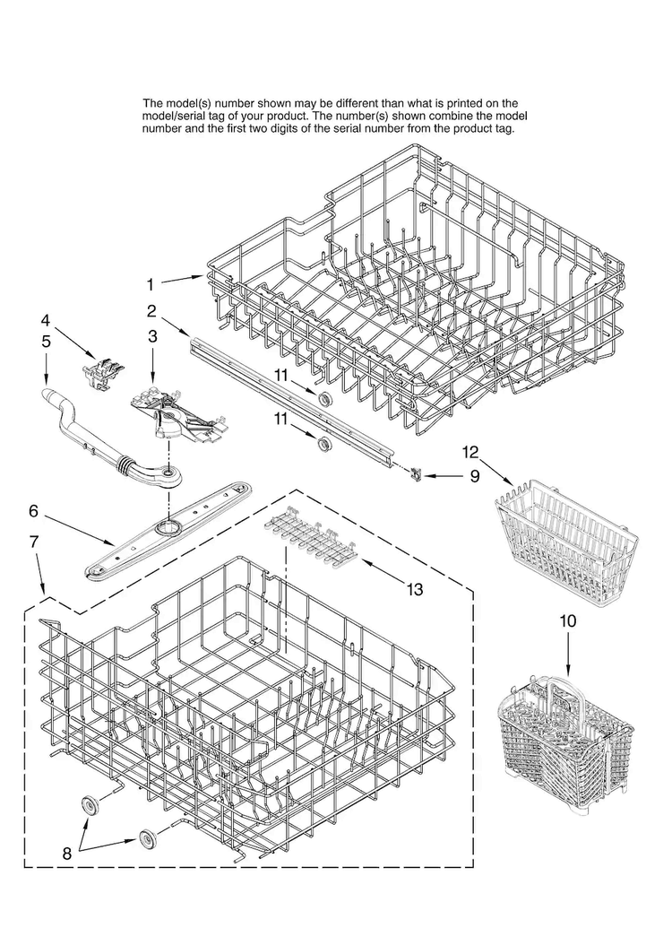 Upper And Lower Rack Parts Diagram and Parts List for MDB6701AWB0  Maytag Dishwasher