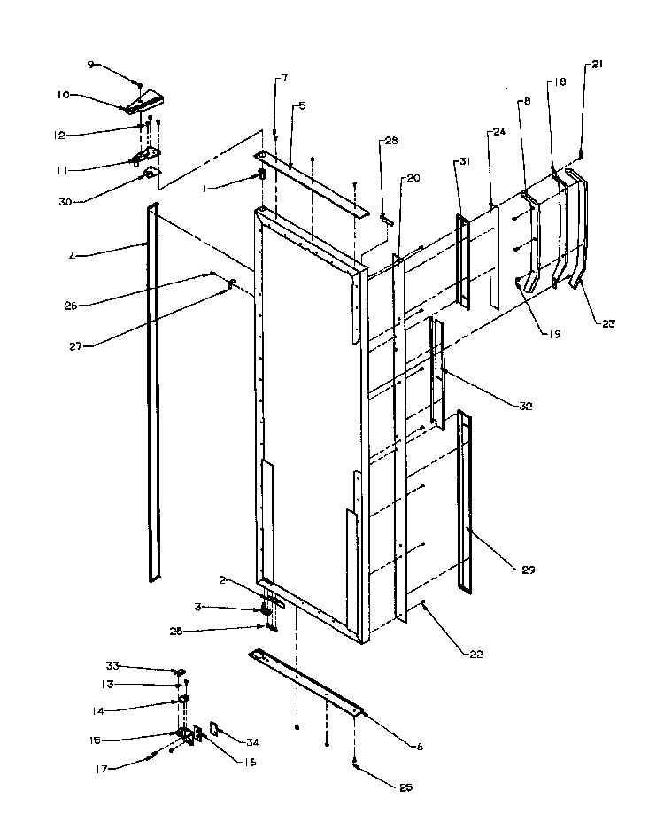 Refrigerator Door Hinge And Trim Parts Diagram and Parts List for SXD20Q2W-P1162508WW  Amana Refrigerator