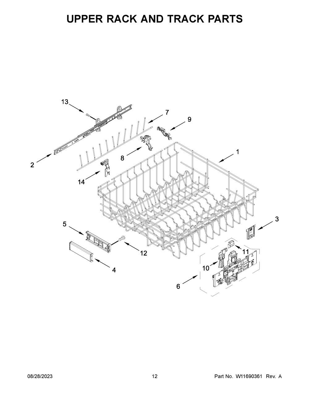 Upper Rack And Track Parts Diagram and Parts List for JDPSS244PL0  Jenn-Air Dishwasher
