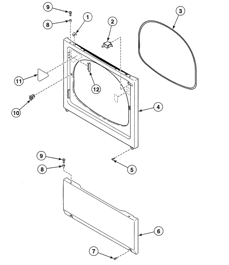 Front Panel Diagram and Parts List for SDG009QF  Speed Queen Dryer