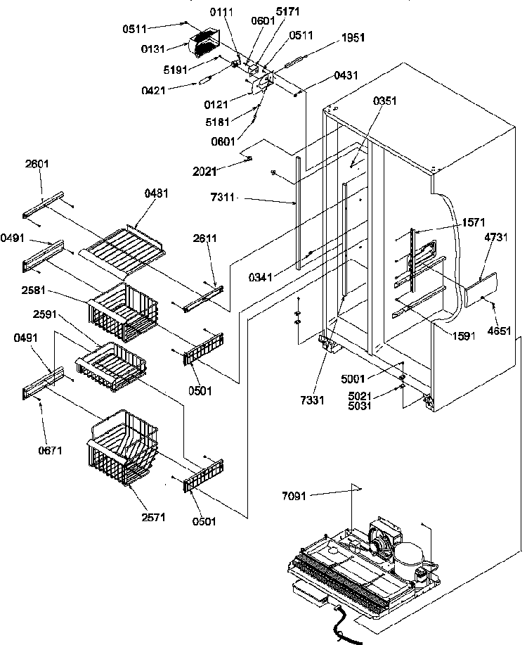 Freezer Shelves And Light Diagram and Parts List for SRDE327S3E-P1307106WE  Amana Refrigerator